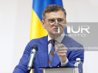 Minister of Foreign Affairs of Ukraine Dmytro Kuleba is attending a joint briefing with Minister of Foreign Affairs of the Republic of Eston...