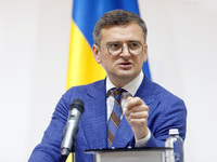 Minister of Foreign Affairs of Ukraine Dmytro Kuleba is attending a joint briefing with Minister of Foreign Affairs of the Republic of Eston...