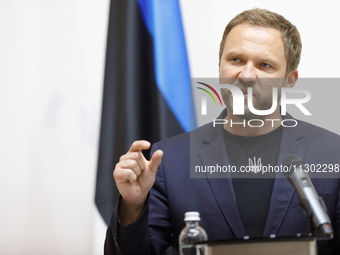 Minister of Foreign Affairs of the Republic of Estonia Margus Tsahkna is attending a joint briefing with Minister of Foreign Affairs of Ukra...