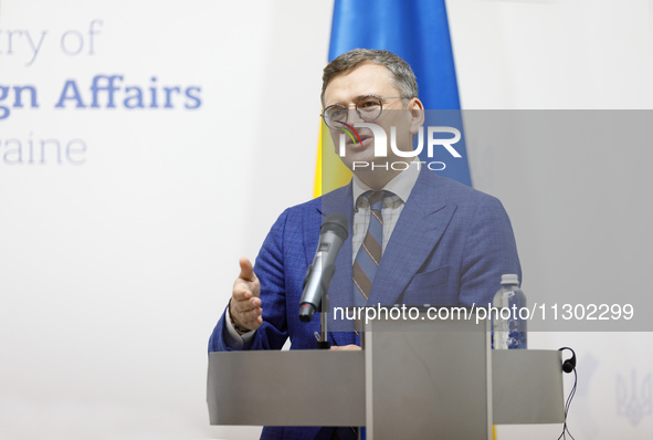 Minister of Foreign Affairs of Ukraine Dmytro Kuleba is attending a joint briefing with Minister of Foreign Affairs of the Republic of Eston...