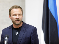 Minister of Foreign Affairs of the Republic of Estonia Margus Tsahkna is attending a joint briefing with Minister of Foreign Affairs of Ukra...