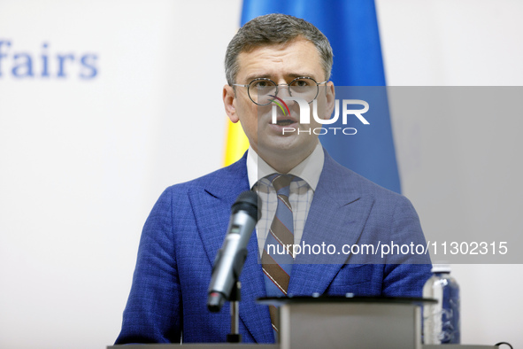 Minister of Foreign Affairs of Ukraine Dmytro Kuleba is attending a joint briefing with Minister of Foreign Affairs of the Republic of Eston...