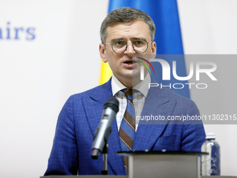 Minister of Foreign Affairs of Ukraine Dmytro Kuleba is attending a joint briefing with Minister of Foreign Affairs of the Republic of Eston...