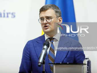 Minister of Foreign Affairs of Ukraine Dmytro Kuleba is attending a joint briefing with Minister of Foreign Affairs of the Republic of Eston...