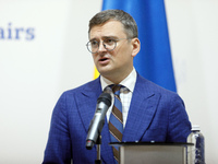 Minister of Foreign Affairs of Ukraine Dmytro Kuleba is attending a joint briefing with Minister of Foreign Affairs of the Republic of Eston...