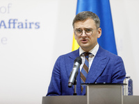 Minister of Foreign Affairs of Ukraine Dmytro Kuleba is attending a joint briefing with Minister of Foreign Affairs of the Republic of Eston...