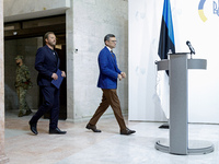 The Minister of Foreign Affairs of Ukraine, Dmytro Kuleba (R), and the Minister of Foreign Affairs of the Republic of Estonia, Margus Tsahkn...