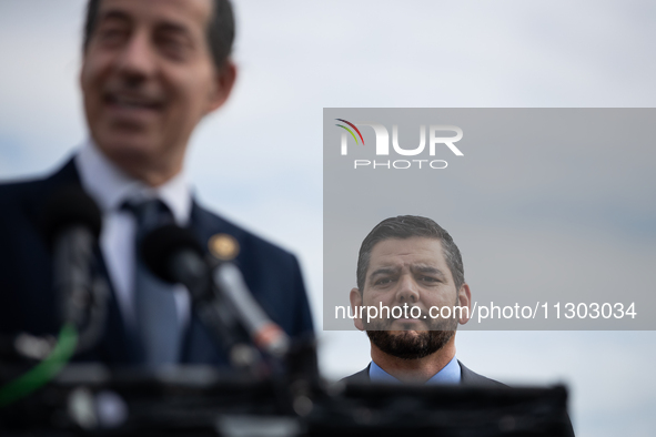 Rep. Raul Ruiz (D-CA) (right) participates in a press conference at the Capitol prior to a hearing of the House Select Committee on the Coro...