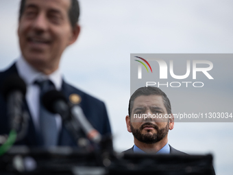 Rep. Raul Ruiz (D-CA) (right) participates in a press conference at the Capitol prior to a hearing of the House Select Committee on the Coro...