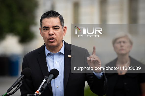 Rep. Robert Garcia (D-CA) speaks during a press conference on a hearing of the House Select Committee on the Corona Virus Pandemic, that wil...