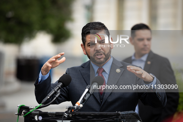 Rep. Raul Ruiz (D-CA) speaks during a press conference on a hearing of the House Select Committee on the Corona Virus Pandemic, that will fe...