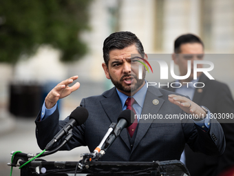 Rep. Raul Ruiz (D-CA) speaks during a press conference on a hearing of the House Select Committee on the Corona Virus Pandemic, that will fe...