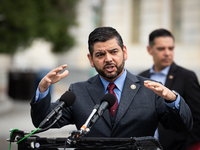 Rep. Raul Ruiz (D-CA) speaks during a press conference on a hearing of the House Select Committee on the Corona Virus Pandemic, that will fe...