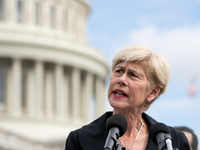 Rep. Deborah Ross (D-NC) speaks during a press conference on a hearing of the House Select Committee on the Corona Virus Pandemic, that will...