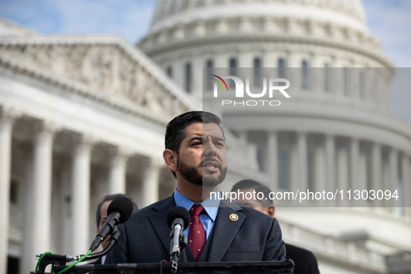 Rep. Raul Ruiz (D-CA) speaks during a press conference on a hearing of the House Select Committee on the Corona Virus Pandemic, that will fe...