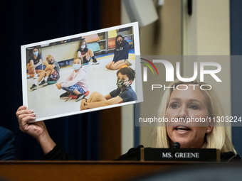 Rep. Marjorie Taylor Greene confronts Dr. Anthony Fauci, former Director of the National Institute of Allergy and Infectious Diseases, durin...