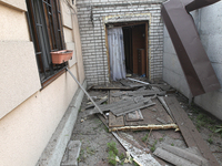 A house is being damaged by the falling debris of downed Russian missiles in Dnipro, Ukraine, on June 4, 2024. Ukraine's air defense forces...