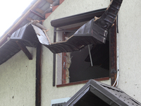 A house is being damaged by the falling debris of downed Russian missiles in Dnipro, Ukraine, on June 4, 2024. Ukraine's air defense forces...