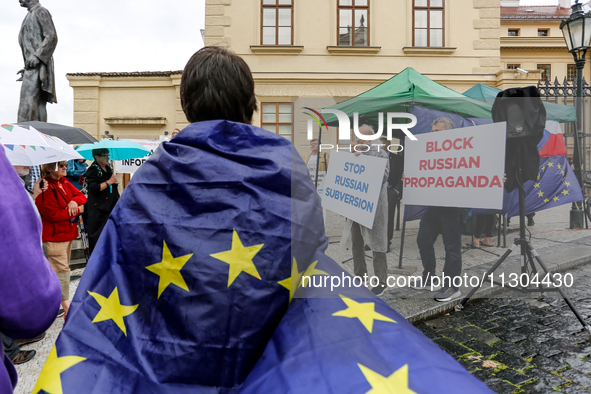 Pro-EU and NATO demonstration is seen on Hradcany Square in front of Prague Castle during the first day of Informal meeting of NATO Minister...