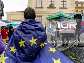 Pro-EU and NATO demonstration is seen on Hradcany Square in front of Prague Castle during the first day of Informal meeting of NATO Minister...