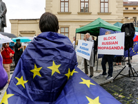 Pro-EU and NATO demonstration is seen on Hradcany Square in front of Prague Castle during the first day of Informal meeting of NATO Minister...