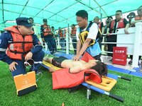 An emergency rescue drill for the 2024 Thousand Island Lake water sports leisure project is taking place in Hangzhou, China, on June 4, 2024...