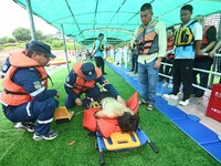 An emergency rescue drill for the 2024 Thousand Island Lake water sports leisure project is taking place in Hangzhou, China, on June 4, 2024...