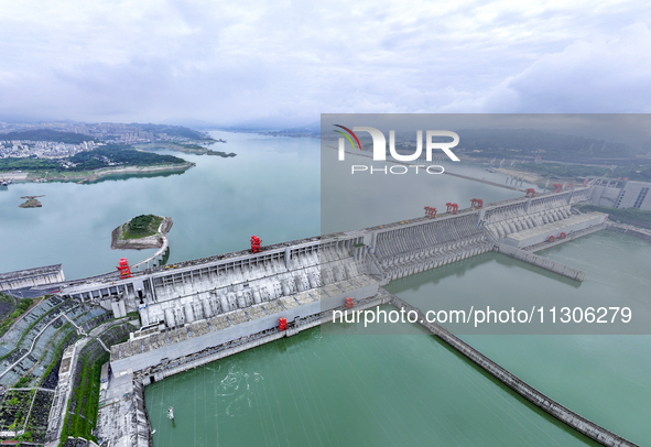 The water level in front of the Three Gorges Reservoir is falling to 145.56 meters above sea level in Yichang, China, on June 5, 2024. The T...