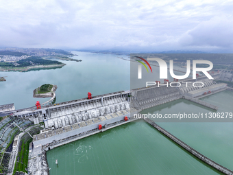 The water level in front of the Three Gorges Reservoir is falling to 145.56 meters above sea level in Yichang, China, on June 5, 2024. The T...