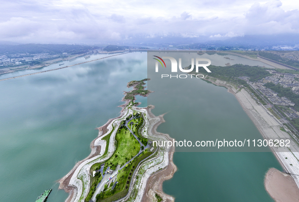 The water level in front of the Three Gorges Reservoir is falling to 145.56 meters above sea level in Yichang, China, on June 5, 2024. The T...