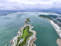 The water level in front of the Three Gorges Reservoir is falling to 145.56 meters above sea level in Yichang, China, on June 5, 2024. The T...