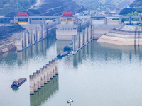 The water level in front of the Three Gorges Reservoir is falling to 145.56 meters above sea level in Yichang, China, on June 5, 2024. The T...