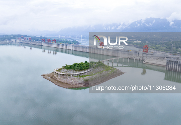 The water level in front of the Three Gorges Reservoir is falling to 145.56 meters above sea level in Yichang, China, on June 5, 2024. The T...