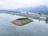 The water level in front of the Three Gorges Reservoir is falling to 145.56 meters above sea level in Yichang, China, on June 5, 2024. The T...