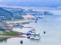 The water level in front of the Three Gorges Reservoir is falling to 145.56 meters above sea level in Yichang, China, on June 5, 2024. The T...