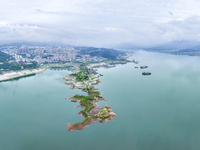 The water level in front of the Three Gorges Reservoir is falling to 145.56 meters above sea level in Yichang, China, on June 5, 2024. The T...