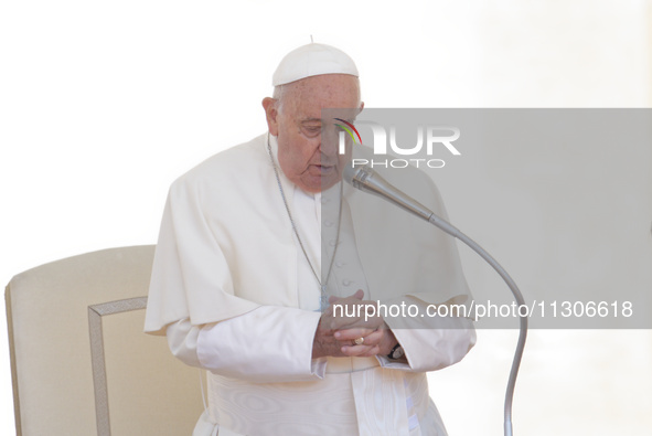 Pope Francis is leading the weekly general audience in Saint Peter's Square, Vatican City, on June 5, 2024. 