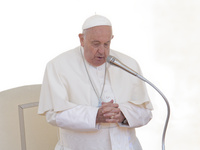 Pope Francis is leading the weekly general audience in Saint Peter's Square, Vatican City, on June 5, 2024. (