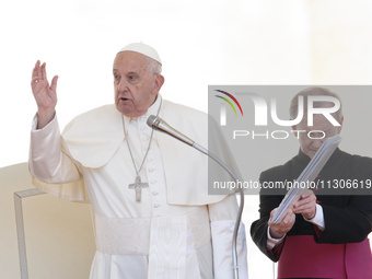 Pope Francis is leading the weekly general audience in Saint Peter's Square, Vatican City, on June 5, 2024. (