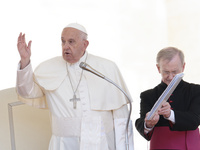 Pope Francis is leading the weekly general audience in Saint Peter's Square, Vatican City, on June 5, 2024. (