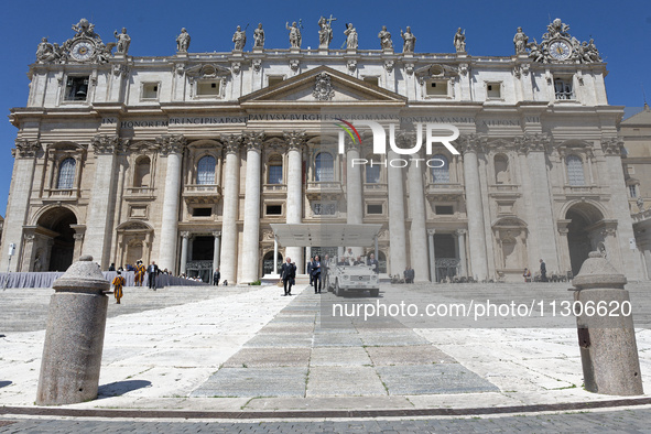 Pope Francis is leaving at the end of his weekly general audience in St. Peter's Square, at the Vatican, on June 5, 2024. 