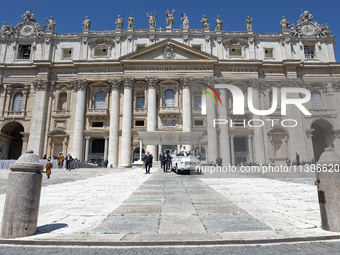 Pope Francis is leaving at the end of his weekly general audience in St. Peter's Square, at the Vatican, on June 5, 2024. (