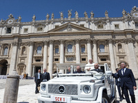 Pope Francis is leaving at the end of his weekly general audience in St. Peter's Square, at the Vatican, on June 5, 2024. (