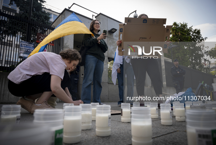 A dozen Ukrainian nationals rally in front of the US embassy in Warsaw, Poland on 04 June, 2024. The rally, organized by a group called ''To...