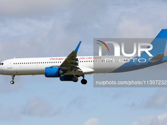 A Jet2 Airbus A321 is at Newcastle Airport in England on June 5, 2024. (