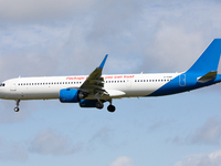 A Jet2 Airbus A321 is at Newcastle Airport in England on June 5, 2024. (