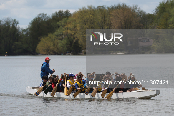 People are boating along Lake Wilcox in Richmond Hill, Ontario, Canada, on May 12, 2024. 