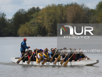 People are boating along Lake Wilcox in Richmond Hill, Ontario, Canada, on May 12, 2024. (