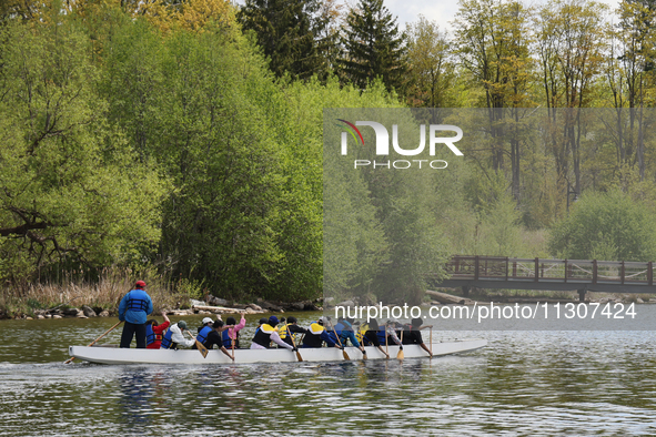 People are boating along Lake Wilcox in Richmond Hill, Ontario, Canada, on May 12, 2024. 