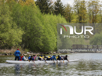 People are boating along Lake Wilcox in Richmond Hill, Ontario, Canada, on May 12, 2024. (